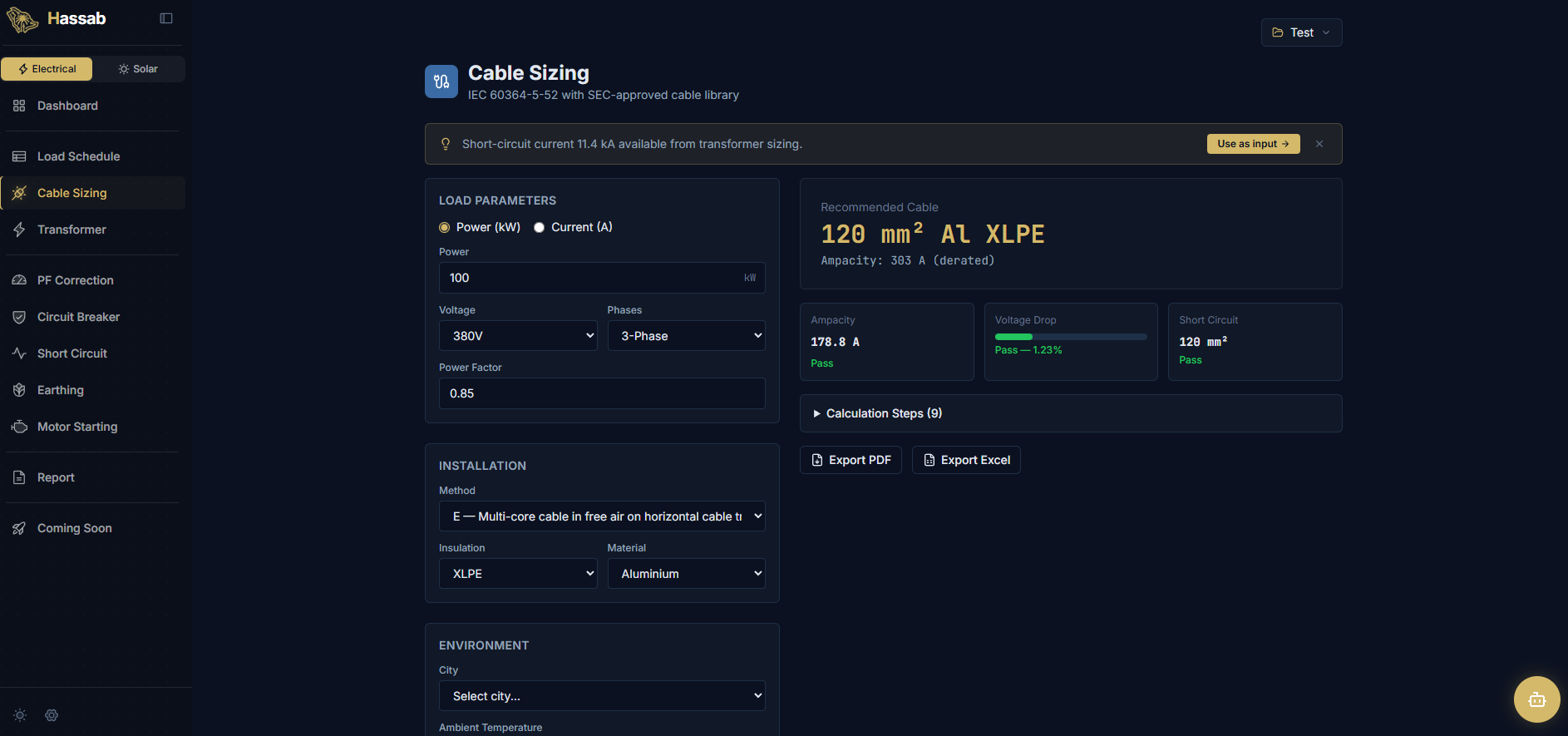 Hassab | Cable Sizing Calculator